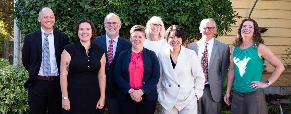 The Jefferson Associated Counsel team. From left to right: Jack Range, Lily Haight, Scott Charlton, Navarra Carr, Susie Grant, Lillian Powers, Richard Davies, and Jennifer Dempsey.